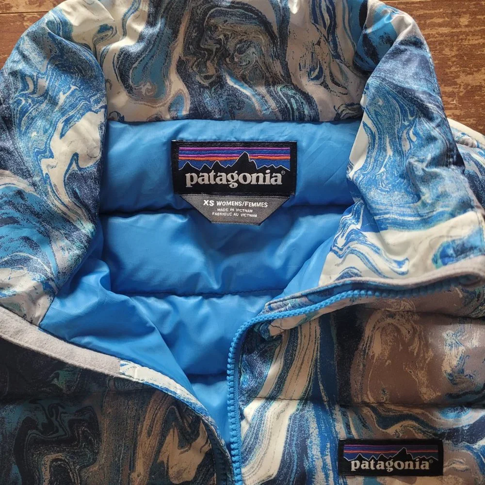 Patagonia Blue Marbled Down Vest XS - Picture 3 of 3